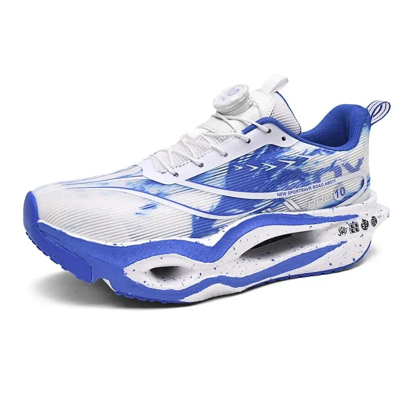 Men Women Carbon Plate Running Shoes Summer Breathable Mesh Racing Sneakers Rotating Buckle Sports Couple Shoes