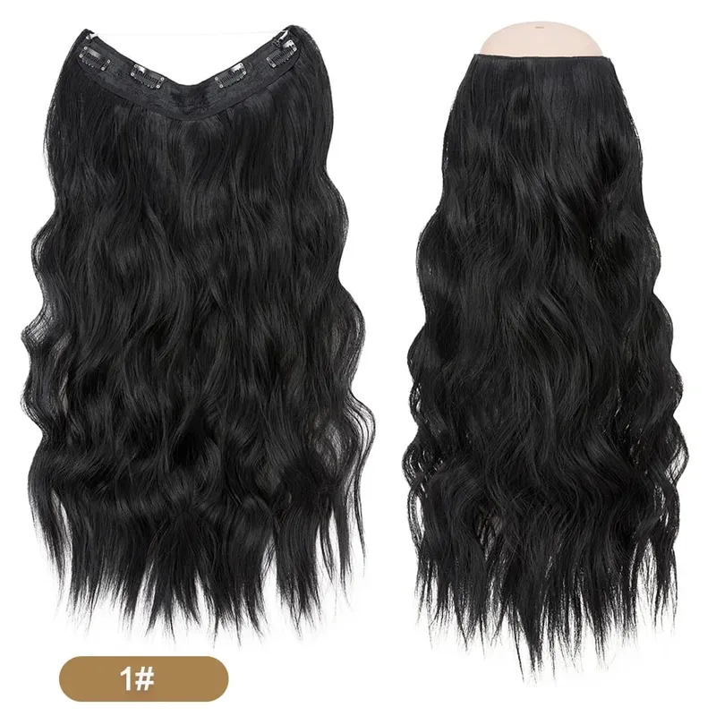 Synthetic Invisible Wire Hair Extensions Adjustable Long Clip in Wave Curly Secret Hairpiece for Women Fish Line Hair