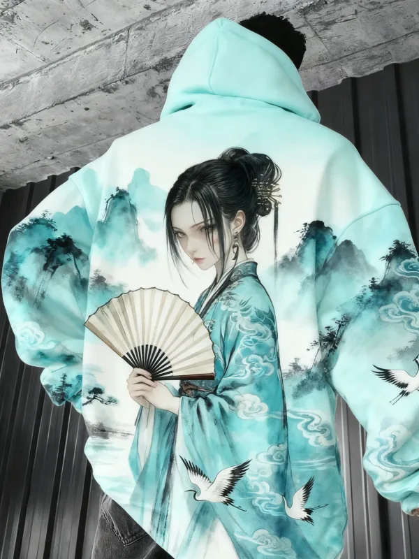 2026 Hot Anime meisje terug patroon Sweatshirt Casual Lange Mouw Capuchon 3D Afdrukken Top Fashion Oversized heren Hoodies