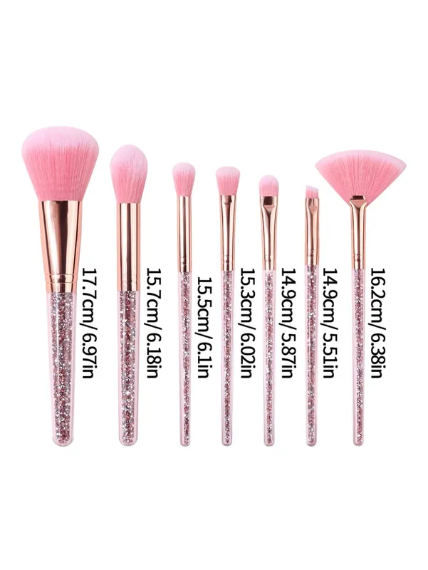 7PCS Pink Crystal Makeup Brushes Set Rose Gold Handle for Foundation Eyeshadow Blush — image 4