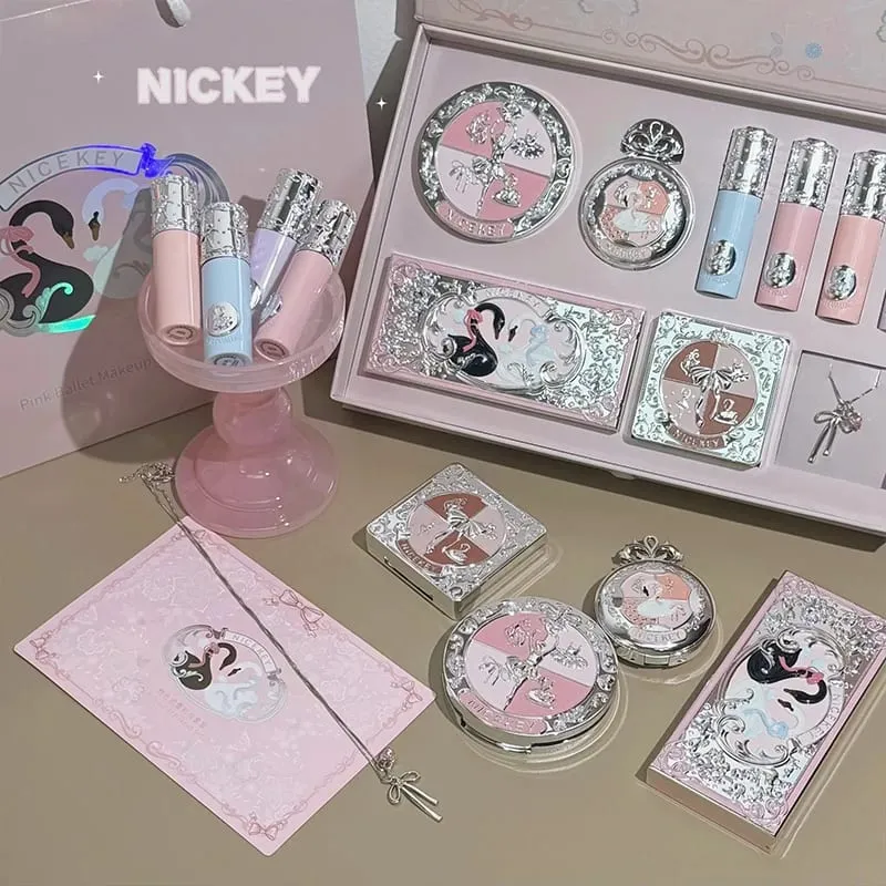 Multipurpose Makeup Sets Include 4 Lip Mud 1 Blush 1 Pressed Powder 1 Eyes Palette 1 Contour Palette With Necklace Gift