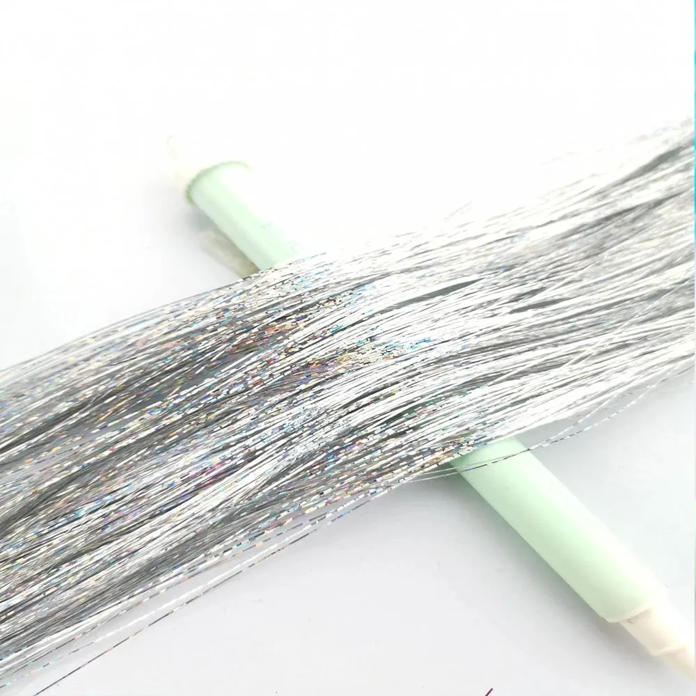36/48Inch Sparkle Hair Tinsel Rainbow Colored Strands Girls Headwear Hairbinge Hair Laser False Hair Extensions Decor Glitter