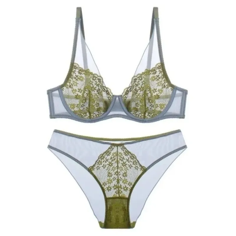 Sweet Mesh Lace Flower Bra Set Lingerie Brassiere Push Up Bra Women Seamless Underwear Lace Floral Underpants Home