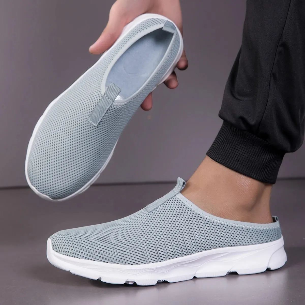 Demi-pantoufles pour hommes, chaussures de marche respirantes et décontractées en maille, légères et confortables, à la mode, pour l'extérieur — image 4