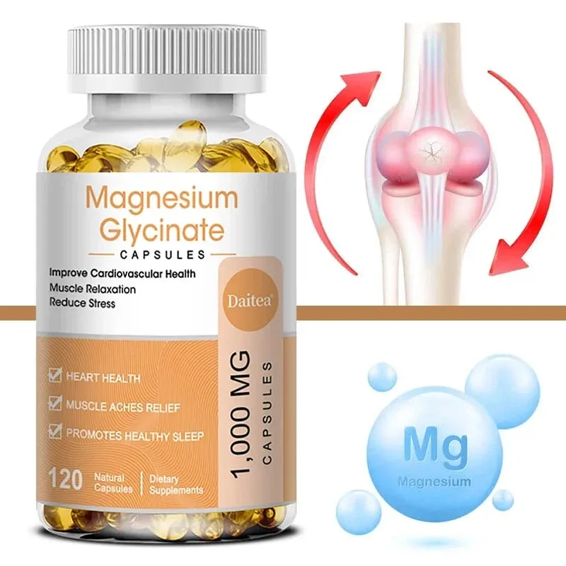 Magnesium Glycinate Capsules - Helps with Stress Muscle Sleep Joints Bones Immune and Cardiovascular Health