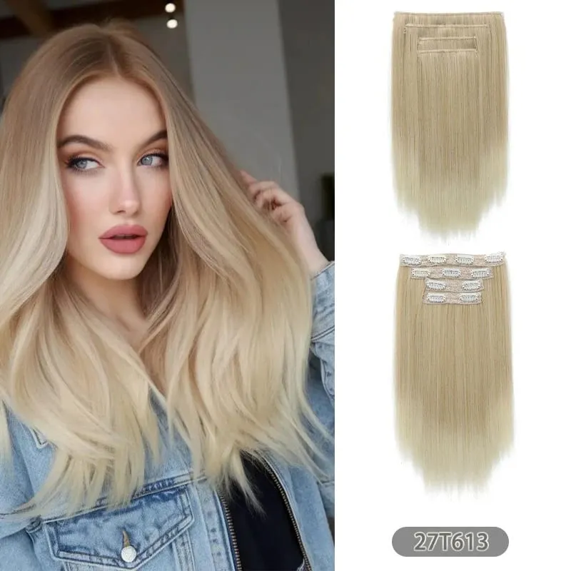 35CM syntetyczne 4 sztuk/zestaw doczepiane włosy klipsy krótka prosta fryzura blond czarne treski żaroodporne sztuczne włosy