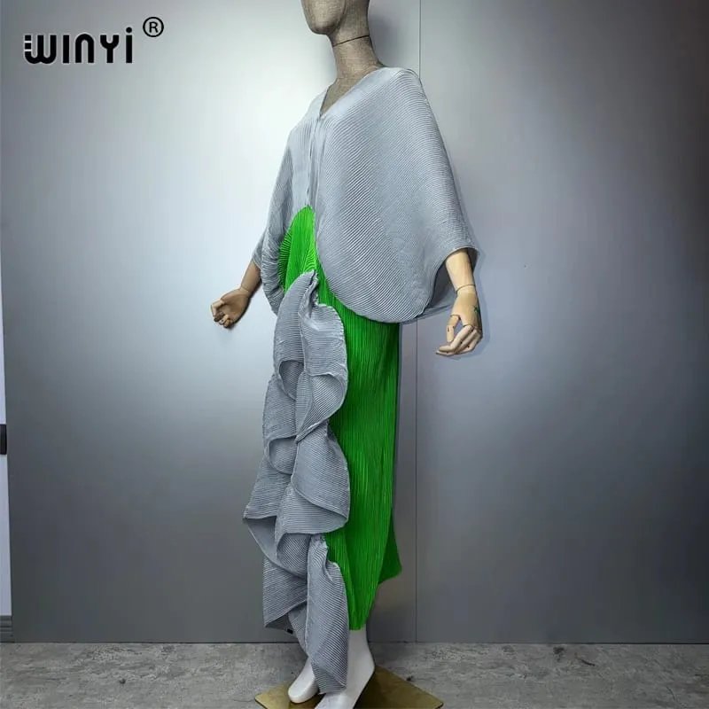 Novo vestido plissado fino de garfo alto para mulheres moda praia cover-up muçulmano kaftan abaya dubai vestido de noite longo de luxo