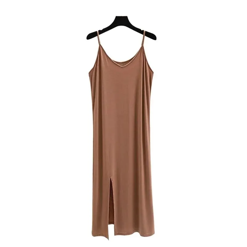 Womens Modal Full Slip Dress Underwear Veststrap Solid Long Under Dress Camisole Slips Inner Petticoat Women Intimates
