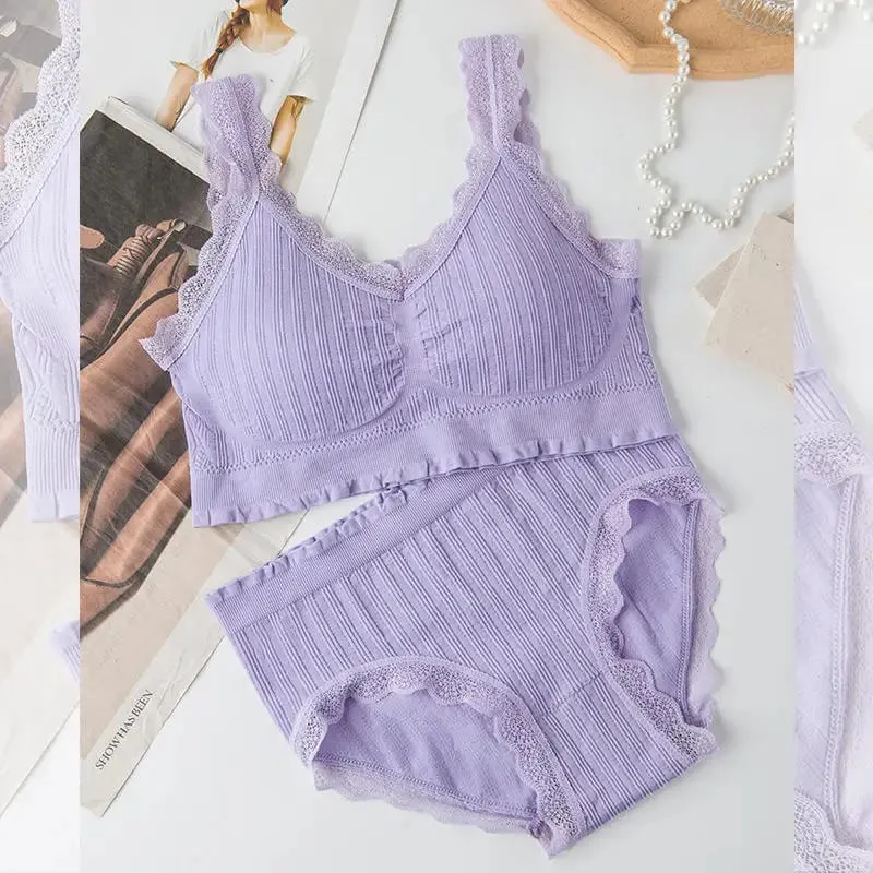 2025 Seamless Lace Back Bra Set U-Shape Sexy V-Neck Women's Underwear Full Cup Fixed Strap Home Clothes No Brand Registered