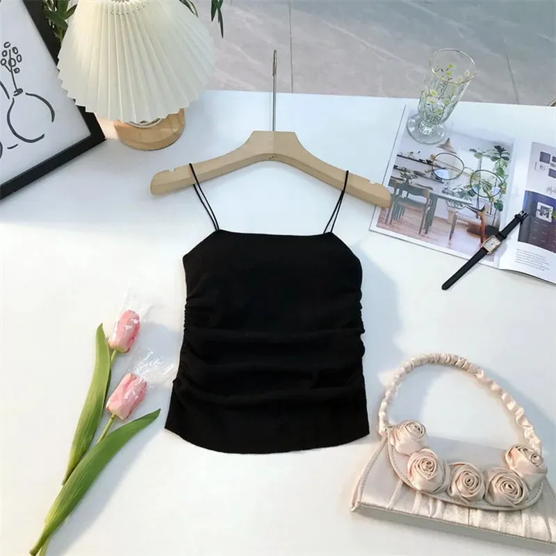 Soft Wool Padded Women's Cropped Crop Solid Sleeveless Basic Streetwear Corset Top Youthful Woman Clothes