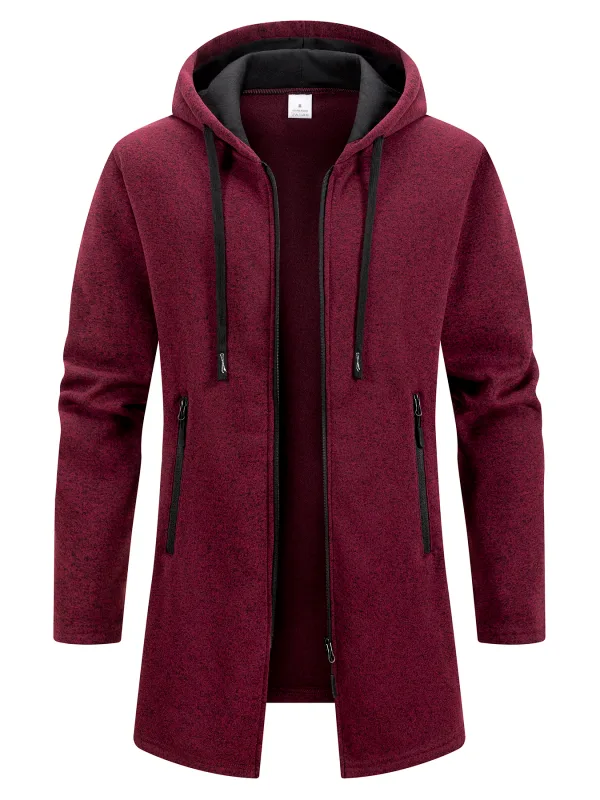 Men's Retro Zipper Jacket Mid Length Windbreaker Spring Autumn Winter Fleece Warm Jackets Fashion Casual Patchwork Yarn Coat — image 2