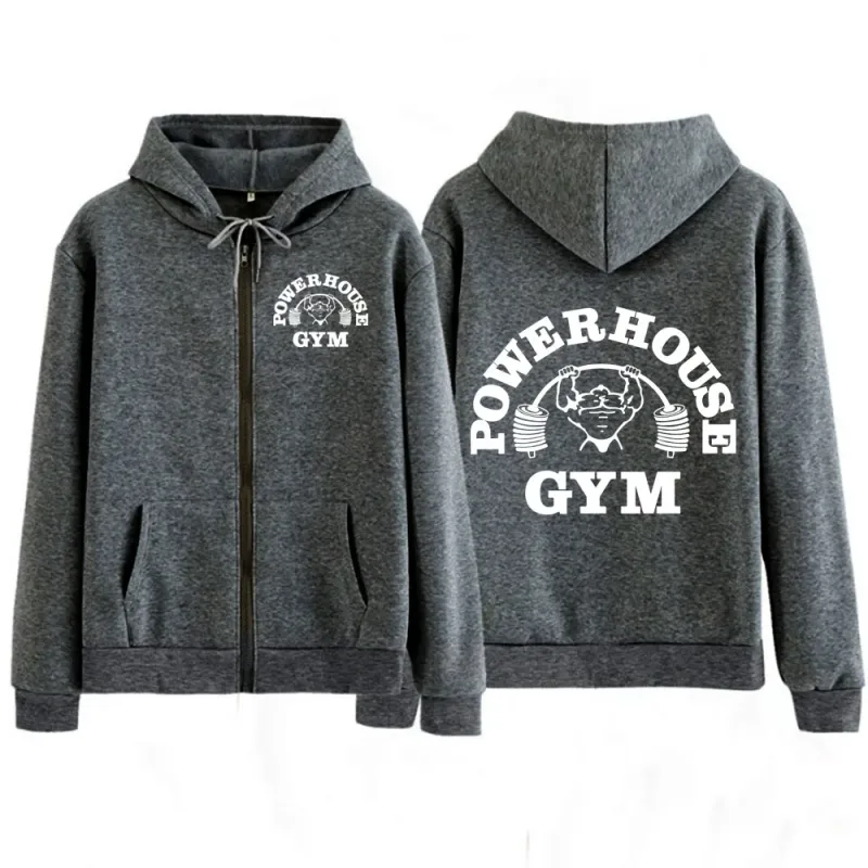Powerhouse Gym Logo Zipper Hoodie Harajuku Geek Fitness Zip Up Hoodies Unisex Long Sleeve Fashion Casual Oversized Jacket Coat