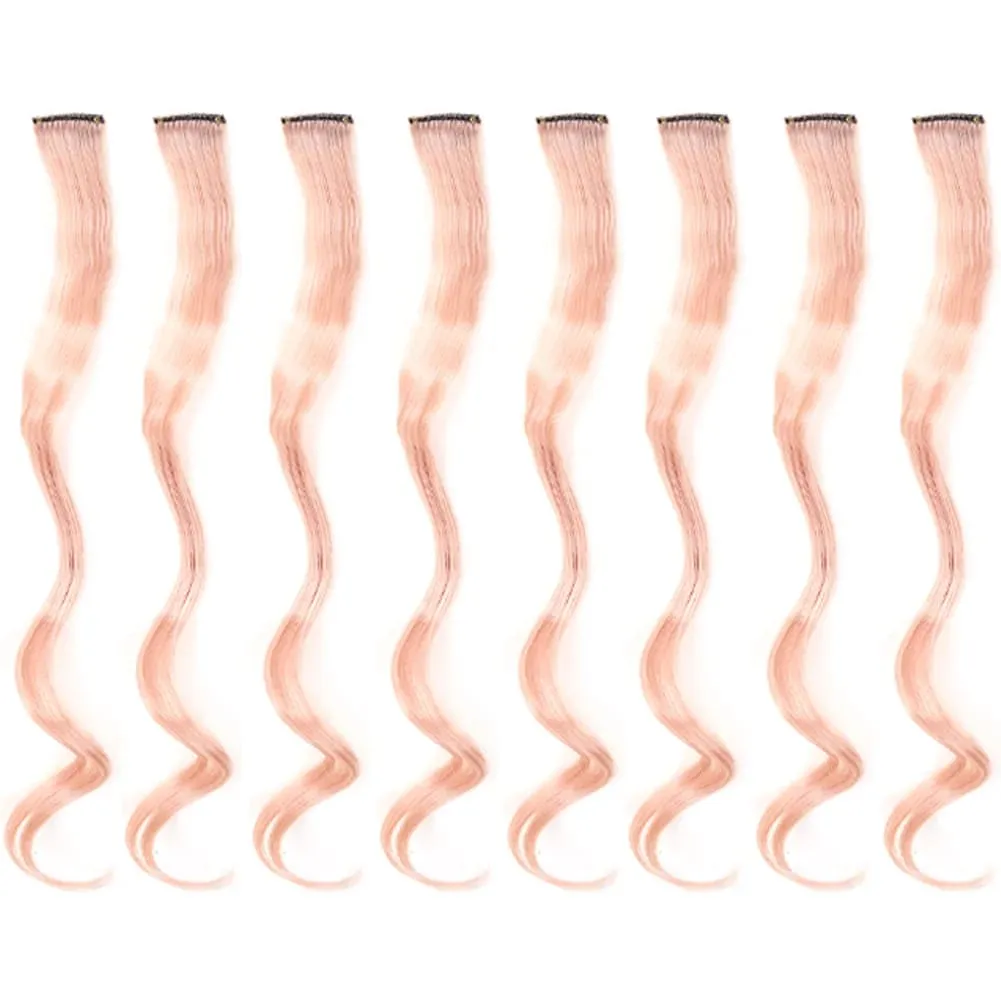 20 Inch Colourful Curly Wavy Party Highlights Clip in Synthetic Hairpieces 8 Pack Curly Colored Hair Extensions for Women