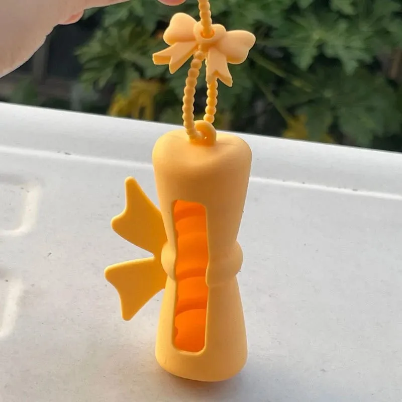 New Bow Candy Peanut Shape Silicone Lipstick Cover Keychains Solid Color Lipstick Storage Bag Light Weight Lip Balm Holder