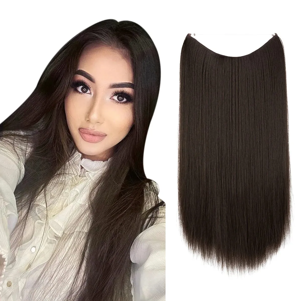 Premium Heat Resistant Synthetic Invisible Wire Hair Extensions With Clips Hairpieces Long Natural Straight Fake Hair For Woman