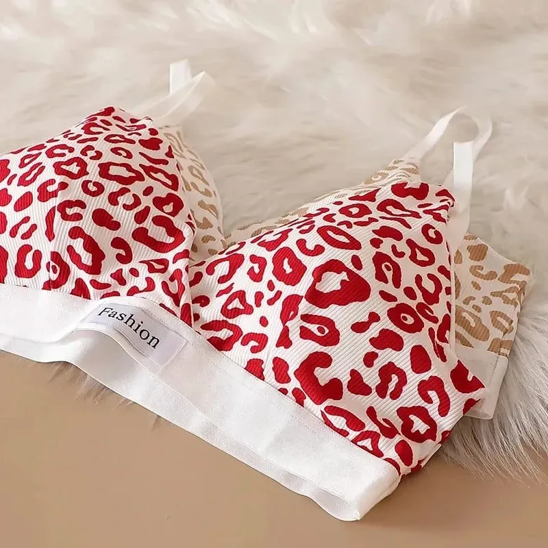 1/3Pcs Seamless Bra Set Low Waist Panties Leopard Bralette Sexy Lingerie Set Vneck Sport Brassiere Female Cotton Underwear — image 4