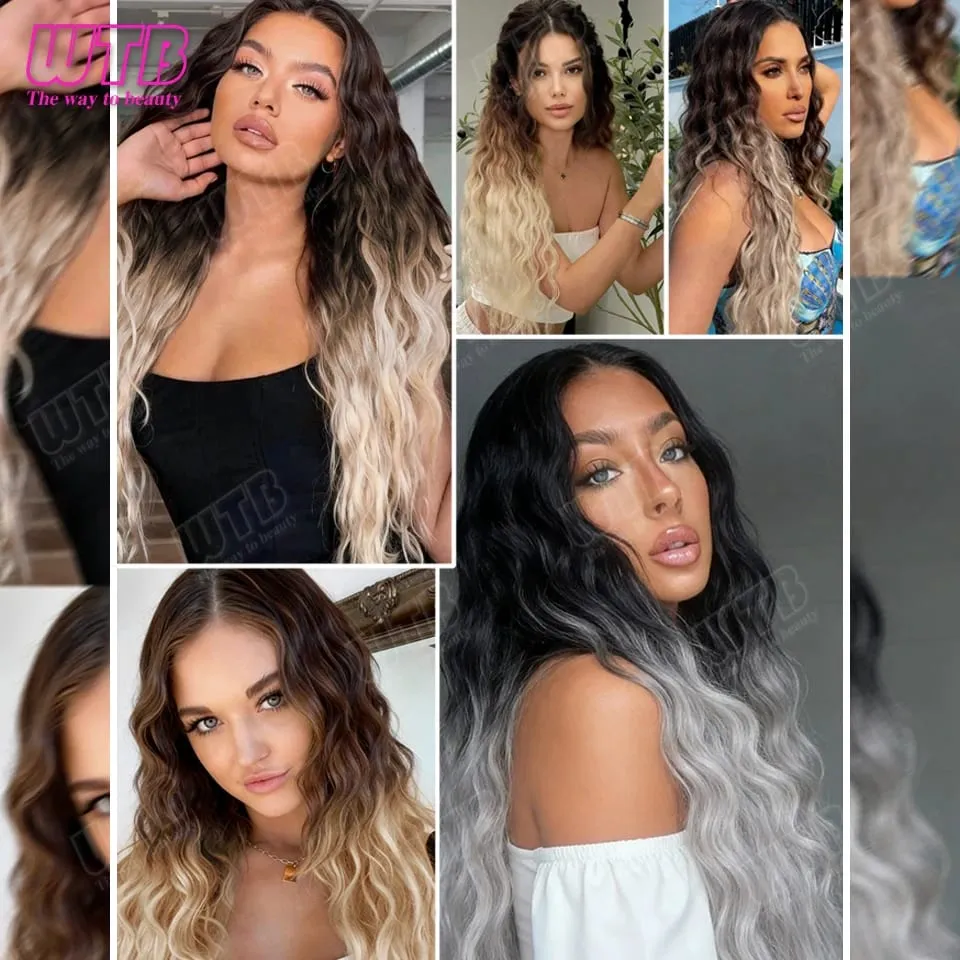 WTB Gradient Color Hair Extensions Synthetic Wig BB Clip Style Water Wave Pattern Suitable for Women's Daily Wear and Holidays — image 6