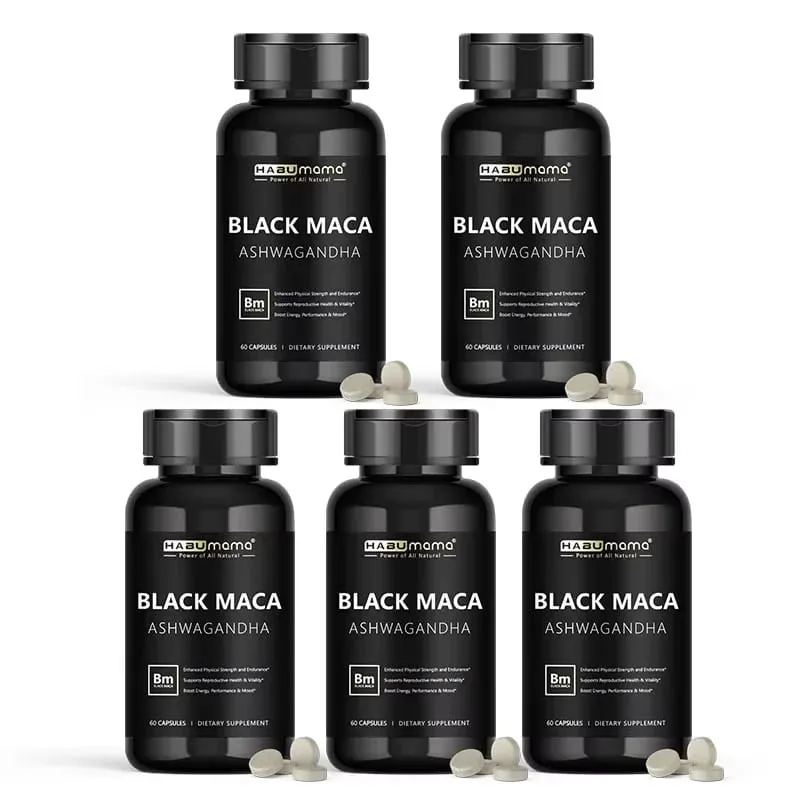 Akar Maca Hitam Organik + Suplemen Ekstrak Ashwagandha untuk Wanita & Lelaki Ketahanan Tenaga Tegang - Pil Vegan