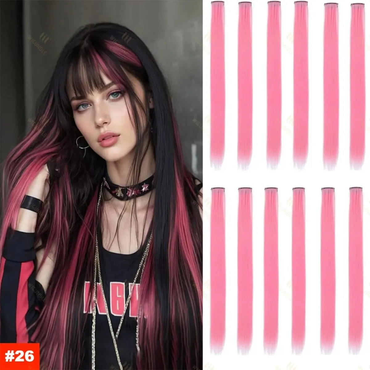 2026 Colored Highlight Hair Extensions 22 Inch Synthetic Rainbow Long Straight Hairpieces Purple Pink Blue for Women Girls Kids — image 19