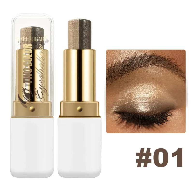 Long Lasting Two Tone Eyeshadow Stick Waterproof Smudgeproof Shimmer Highlighter Blendable Eye Contour Makeup Cosmetic