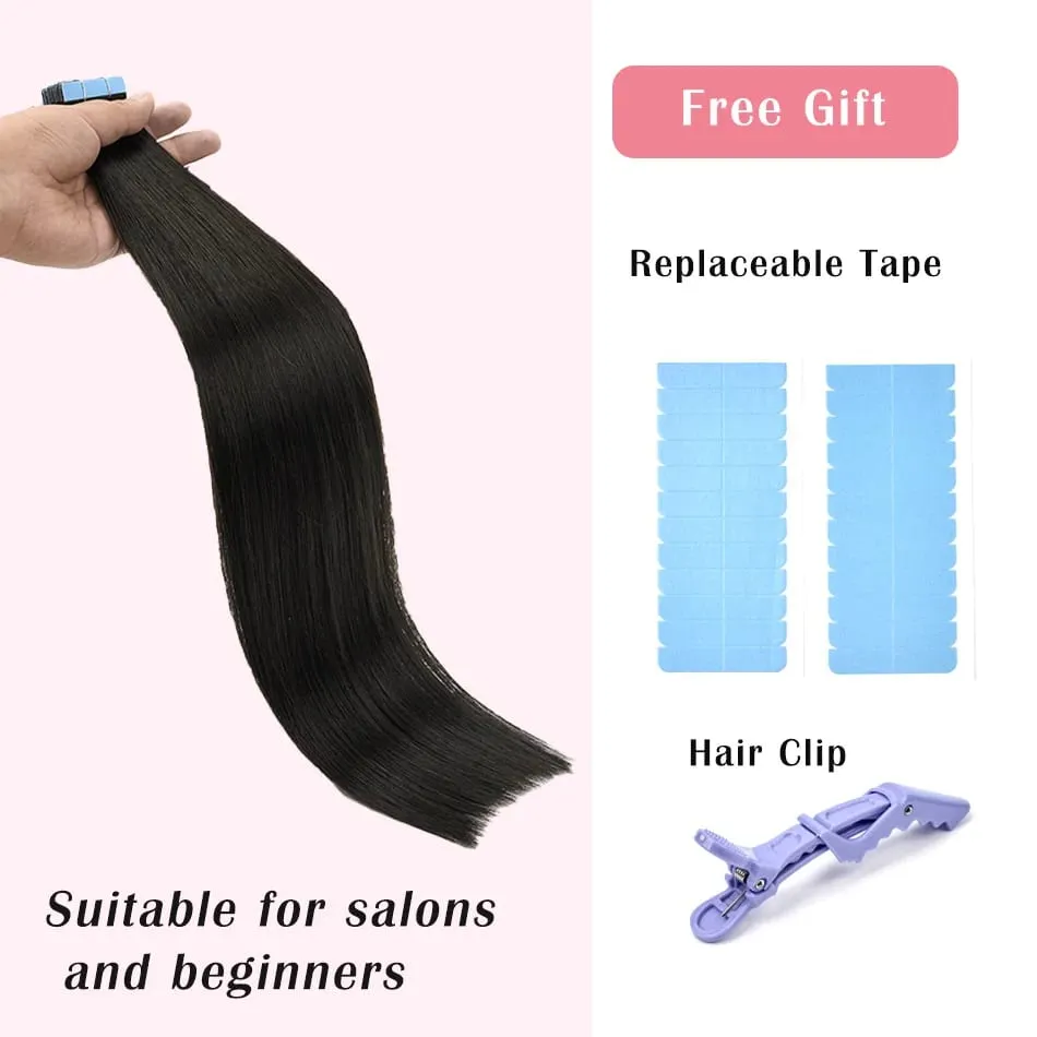 12A Tape In Hair Extensions Human Hair 100% Natutal Remy Hair Italy Tape for Strong Hold Seamless Skin Weft for Fine Hair