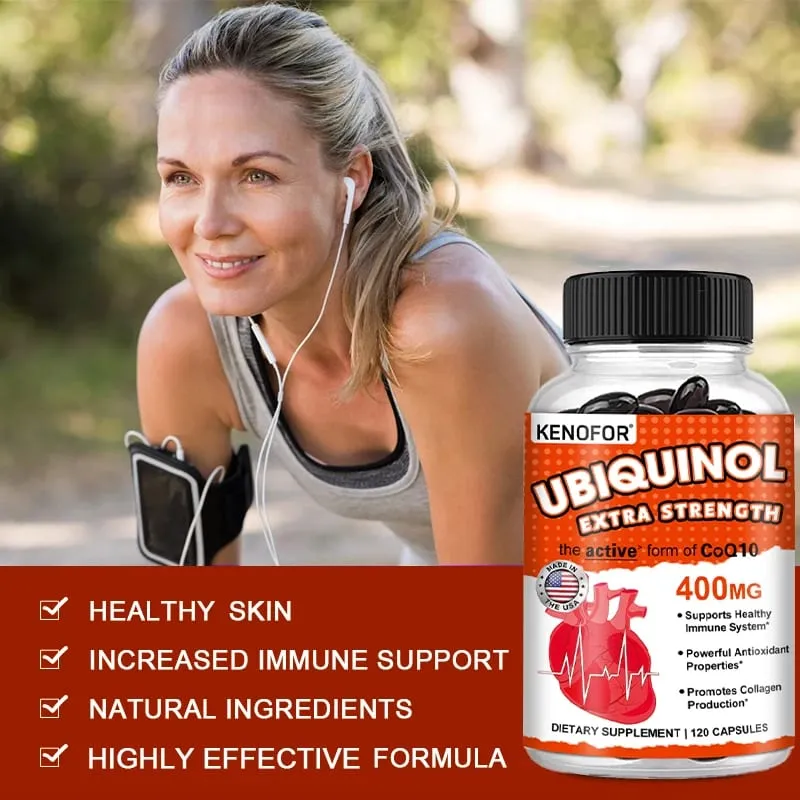 120pcs Organic Q10 Coenzyme 400mg Capsules with Vitamin E Cardiovascular and Heart Health Energy Vitamins Beauty and Health
