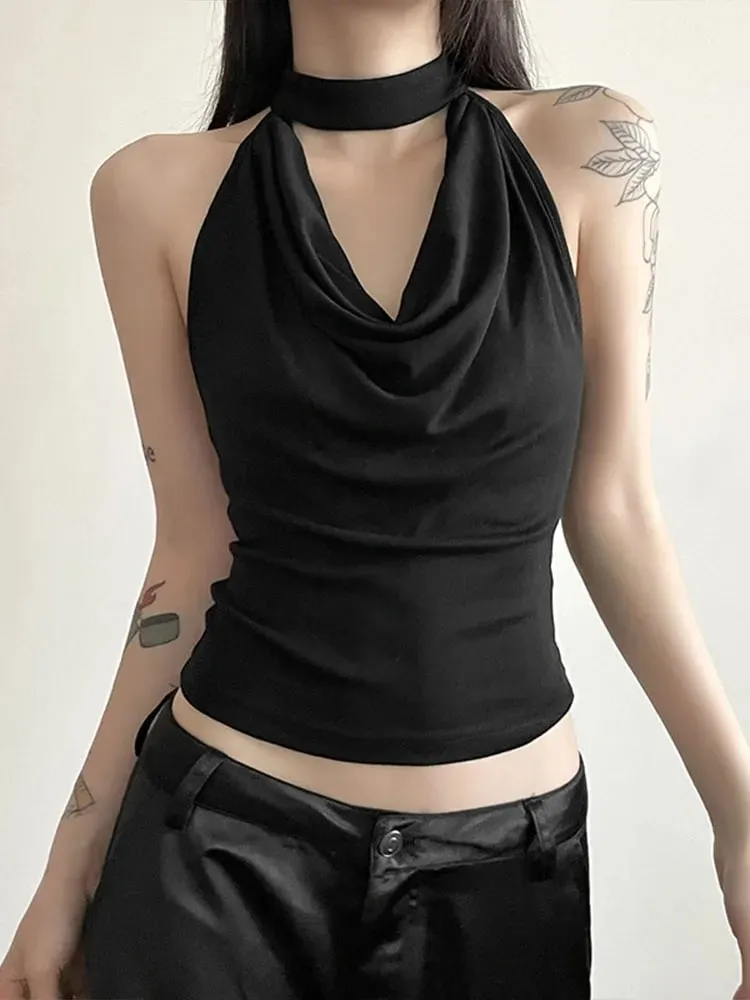 Solid Color Simple Casual All-match Cool Confident Sexy Beautiful High Street Summer Travel Women's Thin Halter Vest