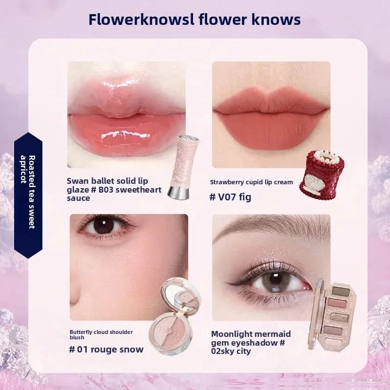 Flowerknows Gift Box Makeup Set Little Angel Full Box Lip Glaze Blusher Shell Jewelry Flower Know Birthday Gift Kit