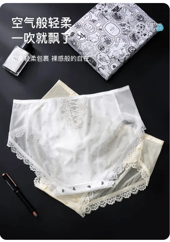 대형 망 시시 새틴 팬티 섹시한 가리비 레이스 쉬어 브리프 광택 란제리 중반 라이즈 레이스 보우 U 볼록한 주머니 언더 팬츠