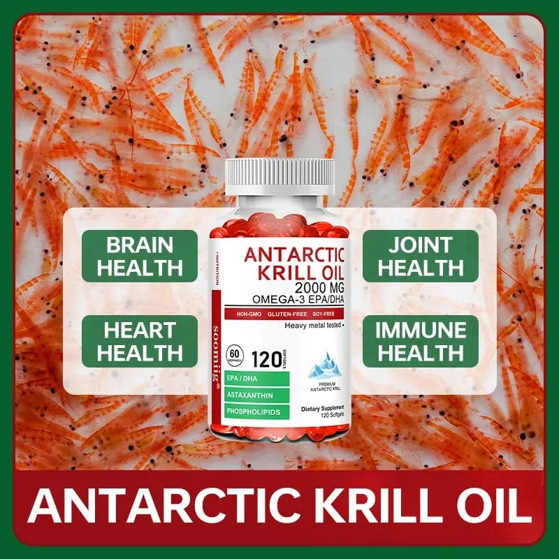 Antarctic Krill Oil Capsules 2000mg Omega-3 EPA & DHA with Astaxanthin Supplement Sourced from Red Krill Maximum Strength