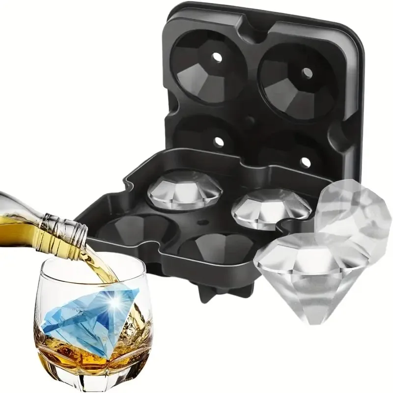 Silicone Ice Cube Mold Tray With Lid Diamond Skull Ball Shape Ice Maker Easy Release For Whisky Cocktail Kitchen Accessorie