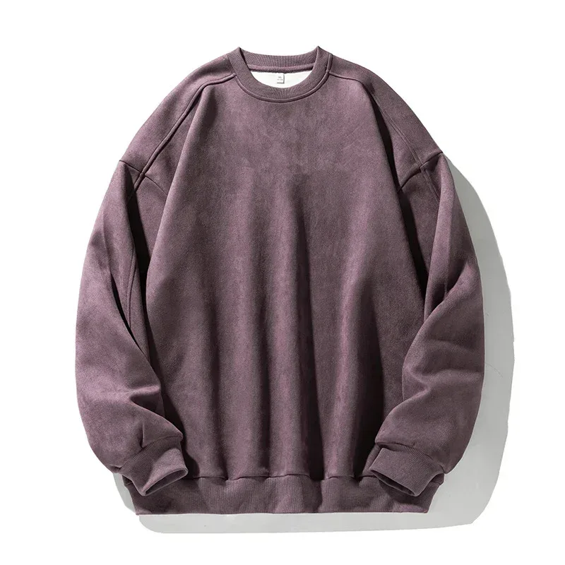 Jenama Ungu Sweatshirt Mans Suede O Leher Musim Gugur Musim Sejuk Longgar Baju Sweatshirt Lelaki Kasual Lengan Panjang 2026 Top Lelaki Baharu