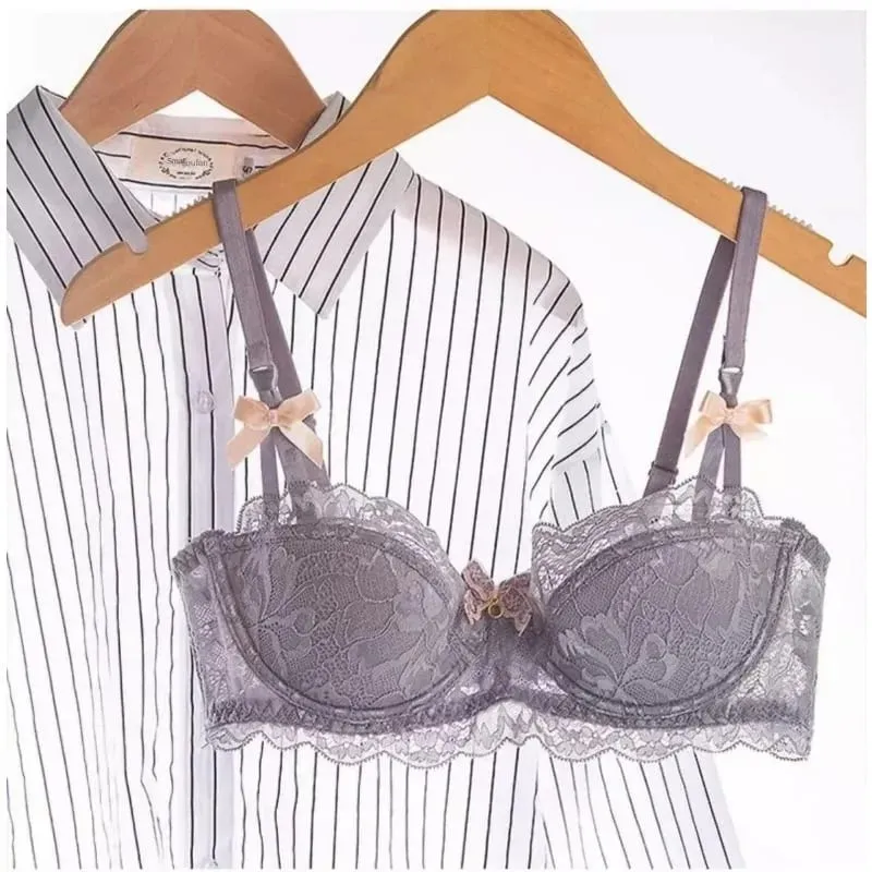 Rabbit Ear AB Cup Pure Desire Girl Bra Set | Pull-up Bra with Bow | Breathable French lace Bra | Anti-slip Cup Date Night — image 5