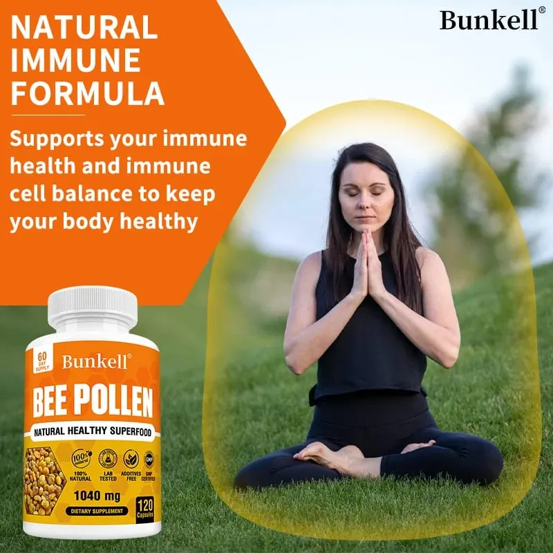 Bee Pollen Supplement 100% Natural Raw Bee Pollen Vegetarian Capsules Probiotic Superfood Digestion Immune Support & Energy