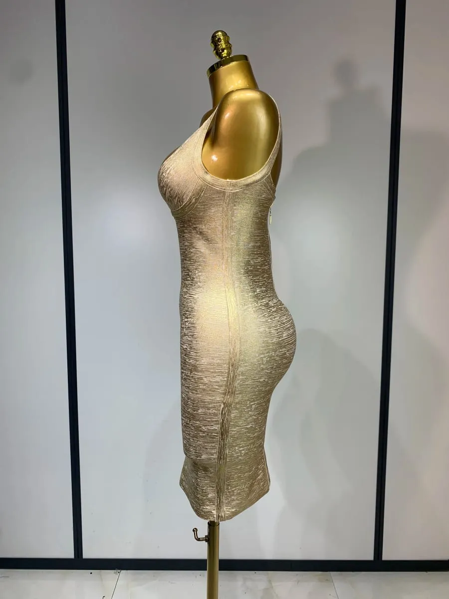 高品質名人優雅金色緊身繃帶洋裝女式性感夜店晚會奢華生日禮服背心