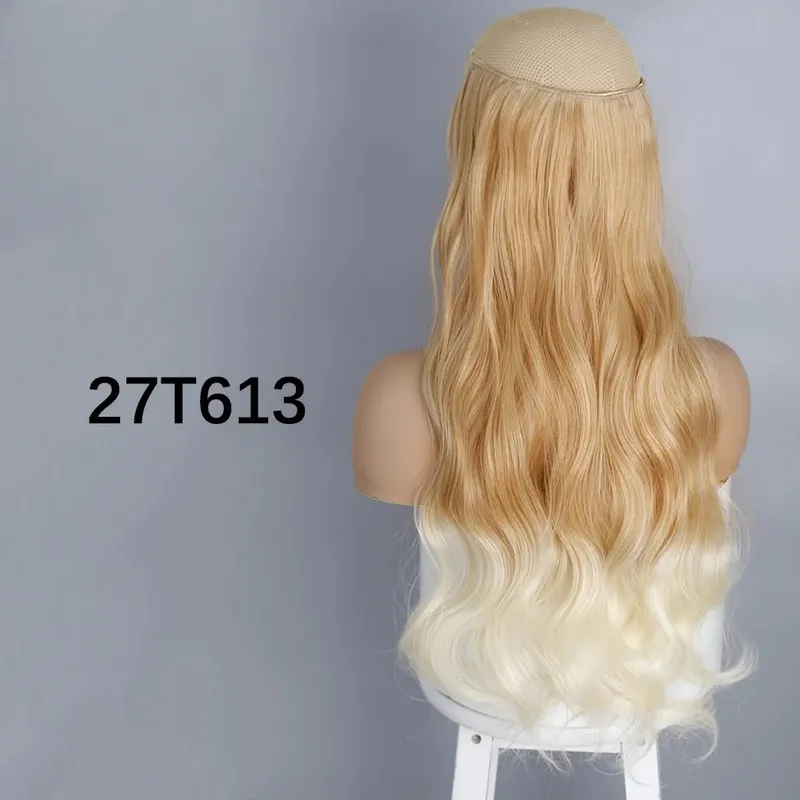 Synthetic No Clip Hair Extensions Natural 16 22 32" Long Wavy Invisible Wire One Piece False Hairpiece For Women