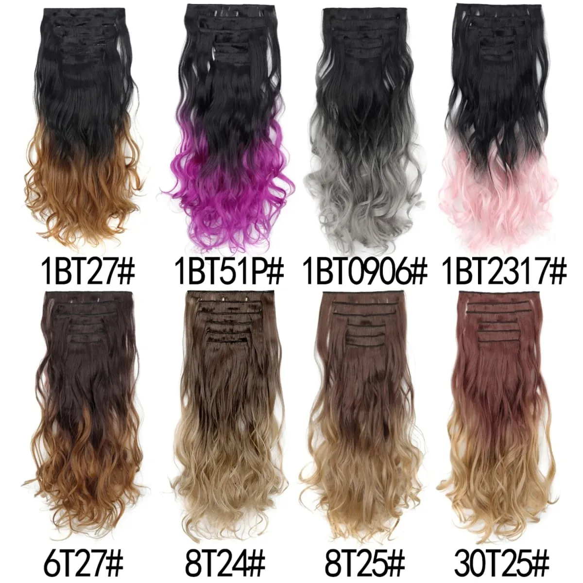 คลิปในส่วนขยายของผม 6PCS Hairpiece 20 นิ้วยาวหยักสังเคราะห์หนา Double Weft ผมสำหรับผู้หญิงสีไล่ระดับสีทุกวันใช้