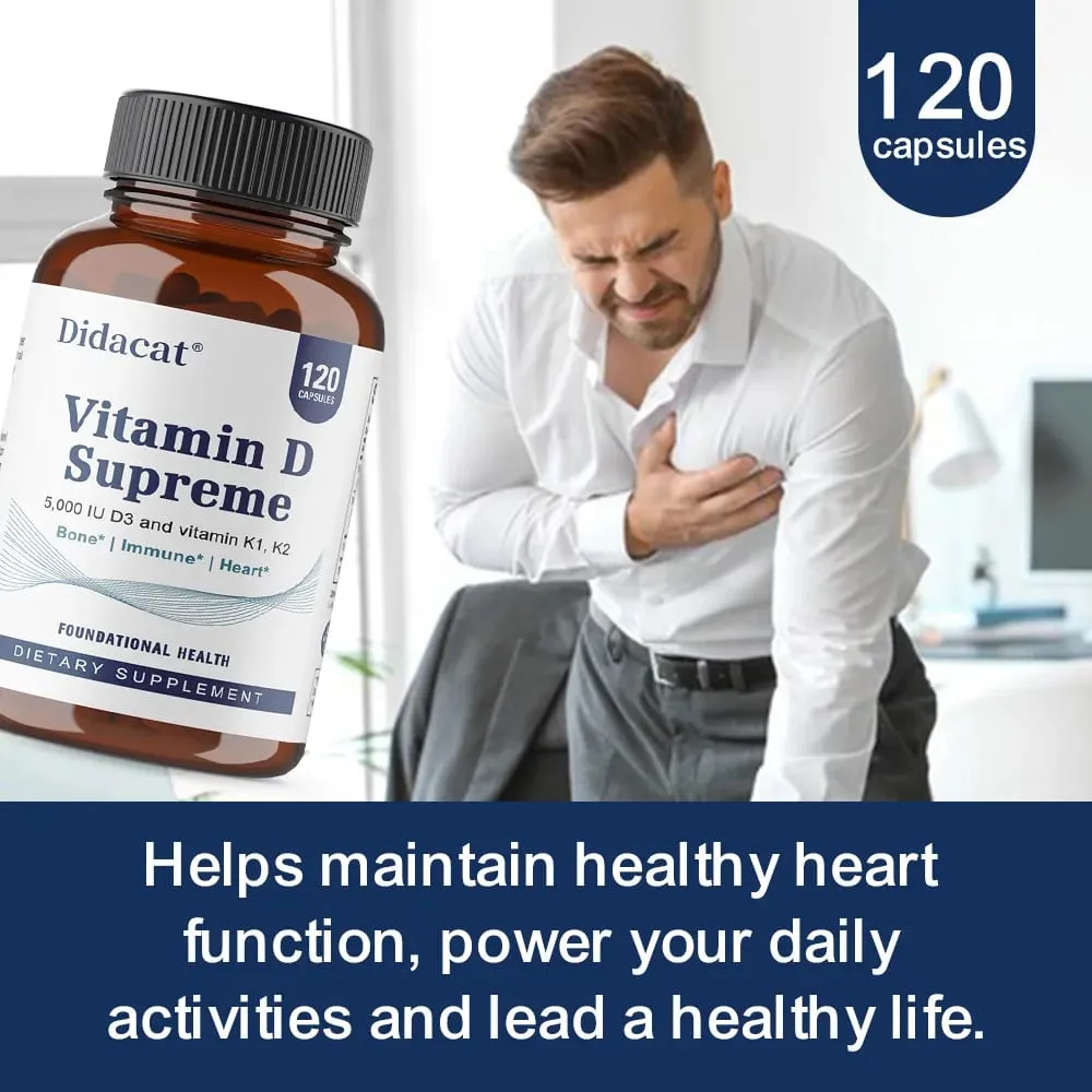 Vitamin D Supreme 5000 IU - Support Immune System + Bone Health - Gluten Free Vitamin D3 Supplement with Vitamin K