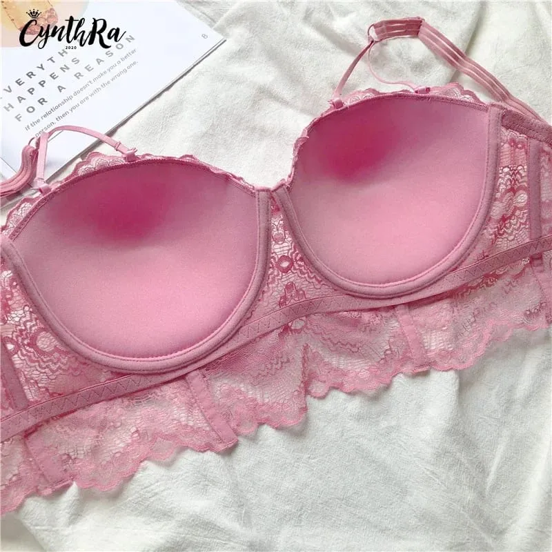 Plus Size Push Up Bra Set Sexy Lace Underwear Adjustable Comfort Thin Soft Breathable Lingerie For Women