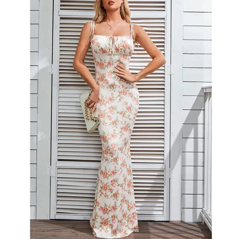 Josiaoprah Sexy V-Neck Long Maxi Dress Elegant Vintage Floral Printed Party Dress Spring Summer Holiday Style Dresses Vestido