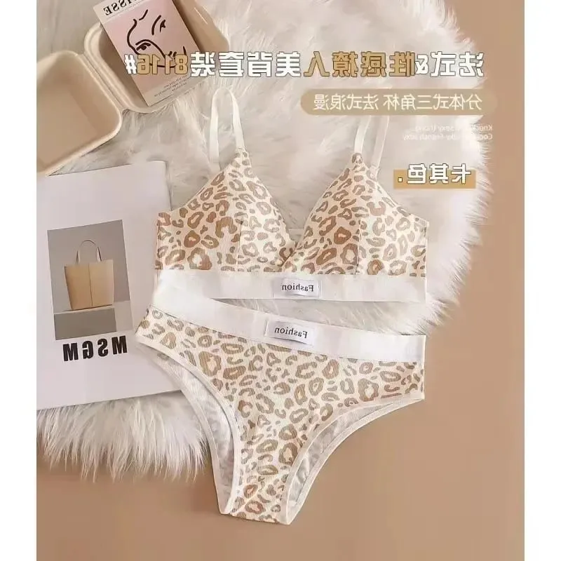 1/3Pcs Seamless Bra Set Low Waist Panties Leopard Bralette Sexy Lingerie Set Vneck Sport Brassiere Female Cotton Underwear