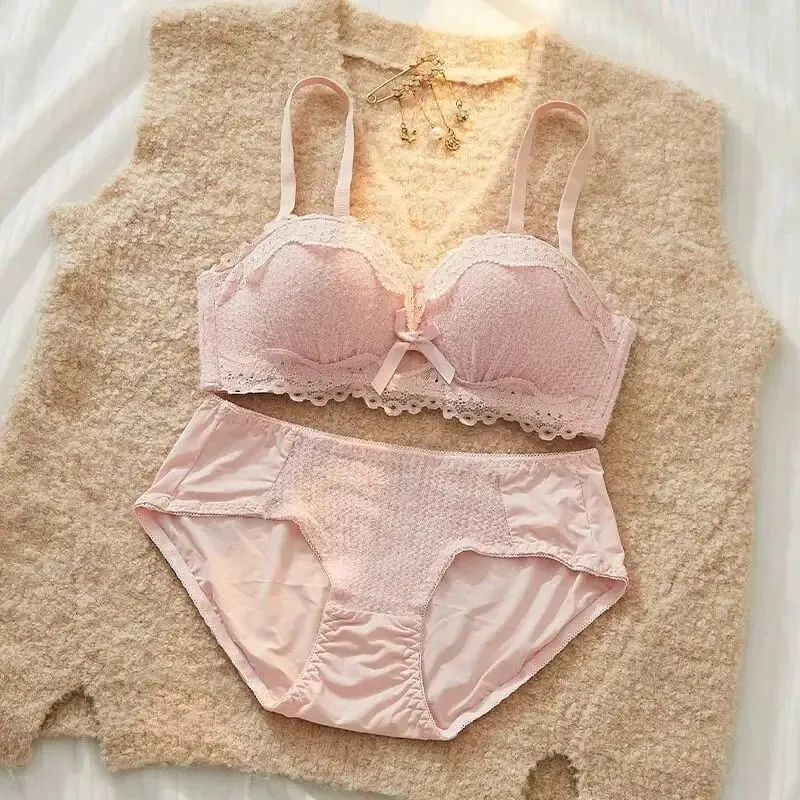 Set di lingerie sexy in pizzo push up imbottito spesso per il seno piccolo che migliora il modellamento del reggiseno a mezza coppa nascosto intimo intimo