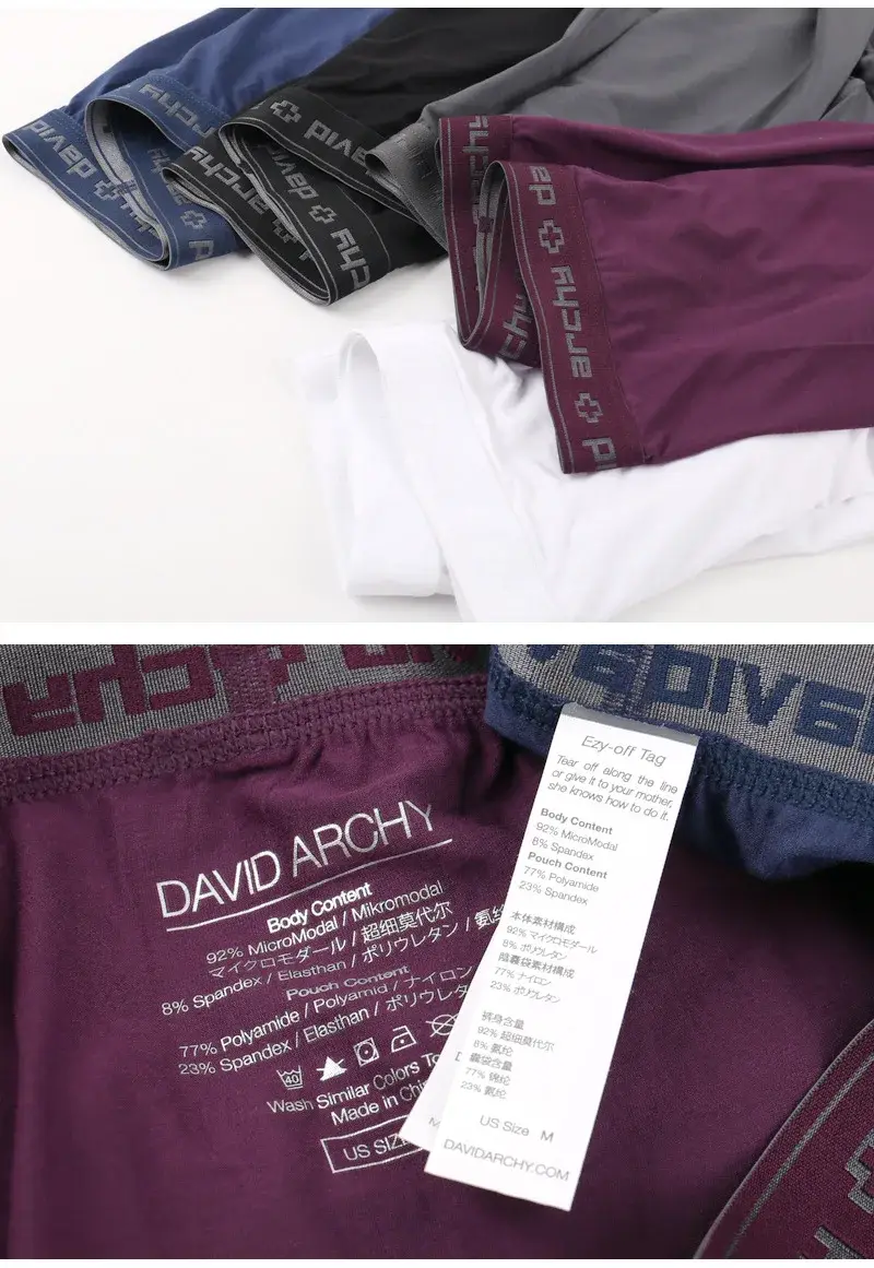 David Archy 3 Pack Mens ชุดชั้นในกางเกงบ็อกเซอร์ Basic MicroModal Soft Breathable Mens Dual Pouch Boxers Quick Dry กีฬาฟิตเนส