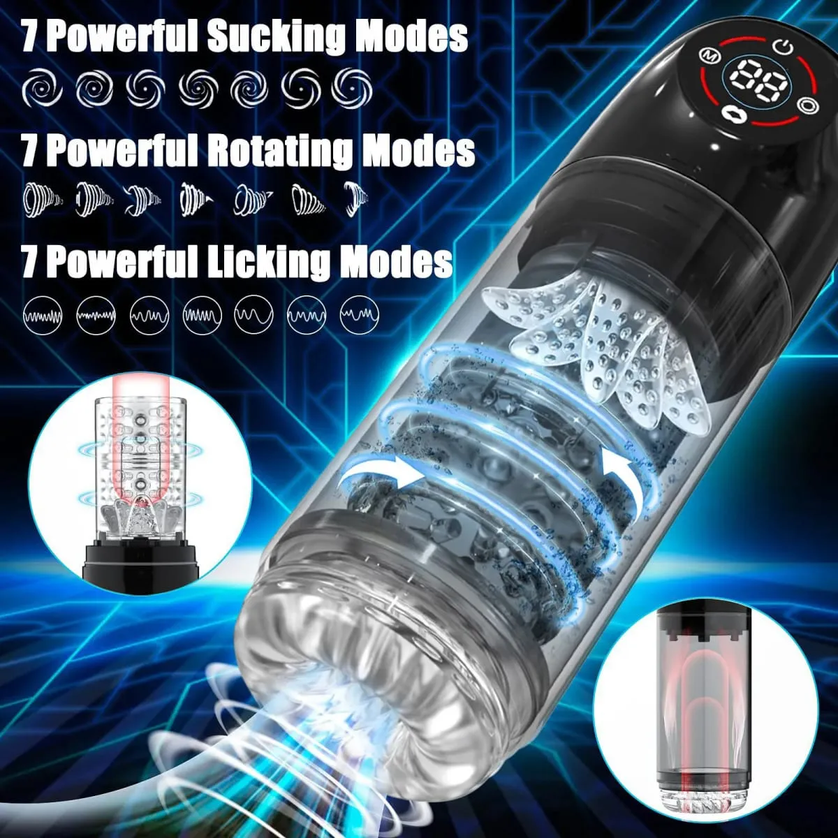 Automatic 6 IN 1 7 Rotating Sucking Licking Modes Male Masturbator Vacuum Penis Pump Vagina Masturbation Sex Toy for Men