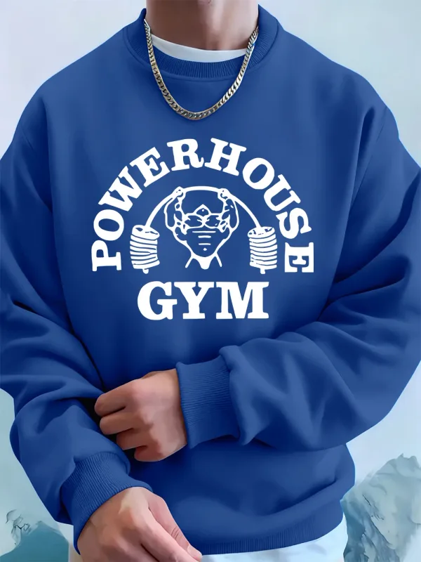 Powerhouse Tập Gym In Chữ Cái Nam Áo Nỉ Mùa Đông Nỉ Ấm Áo Hàn Quốc Rời Cổ Tròn Áo Chui Đầu Hip Hop Nam Quần Áo