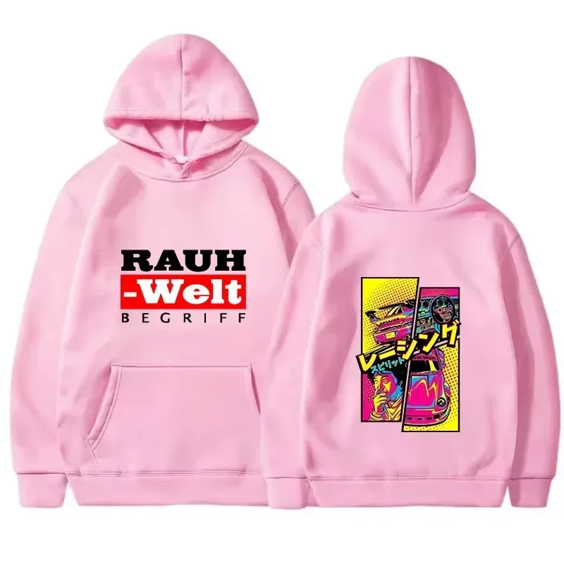 Rauh Welt Hoodie Auto Widebody Tuning JDM Racing Pop Art Comic Ästhetik Schwarz Übergroßes lässiges Sweatshirt Langarm