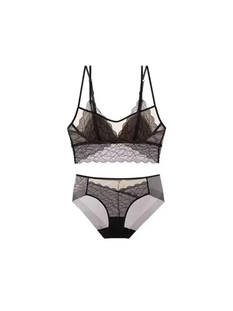 Sexy Lace Bralette No Underwire | French Triangle Cup Bra | Summer Thin Breathable for Women | Slimming Strappy Back Lingerie