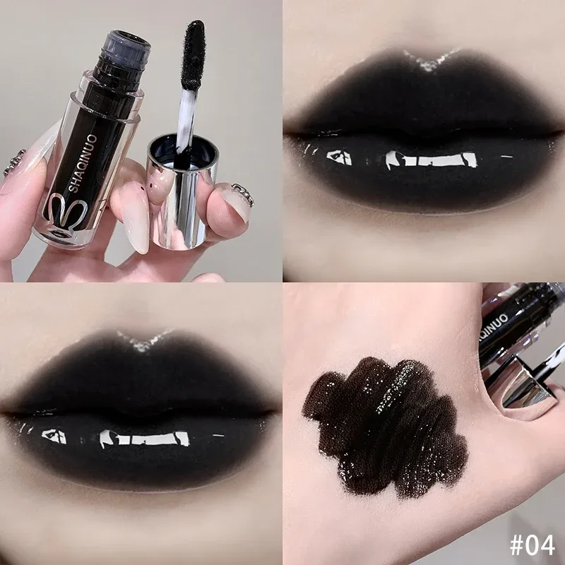 Mirror Watery Lip Gloss Lasting Moisturizing Lip Tint Cool Black Silver Gray Pearl Fine Sparkling Lipstick Makeup Cosmetics