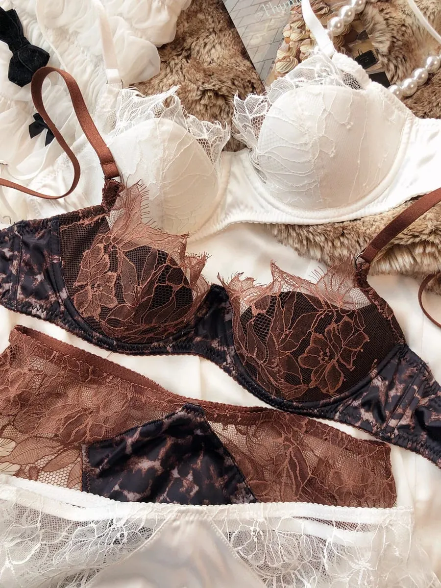 French Sexy Leopard Print Lingerie Set Women Lace Embroidery Push Up Bra Thin Cup Comfort Underwear Plus Size Bra Briefs Set