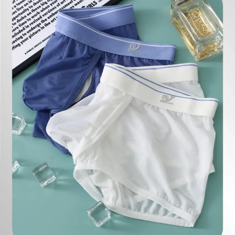 1 PCS Ice Silk Space Capsule Underwear Men's Compartment Solid Summer Breathable Ultra-thin Boxers Shorts Transparentes Hombre